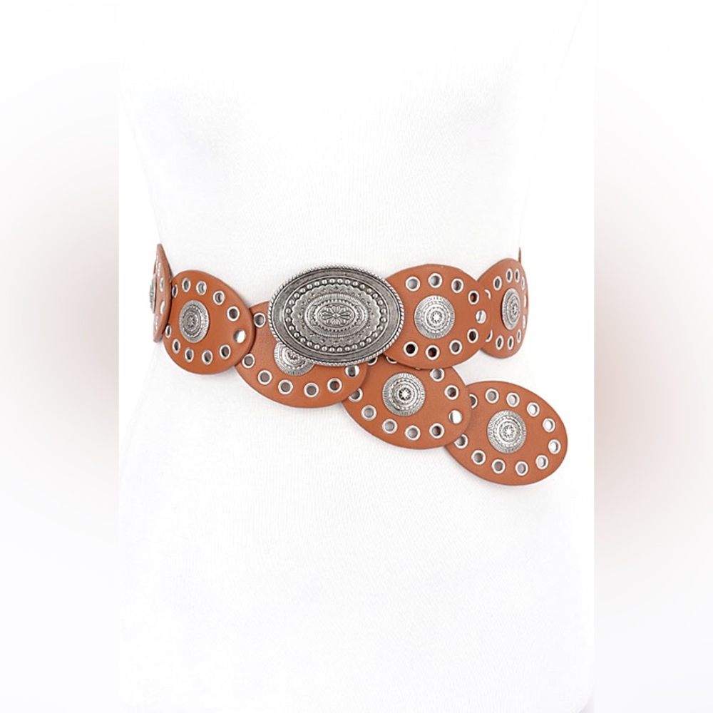 Vegan Leather Western Concho Statement Belt